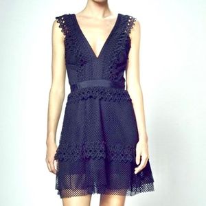 Shilla The Label Black Lace Mini Dress Element Net V-Neck Lined Sexy Size XS